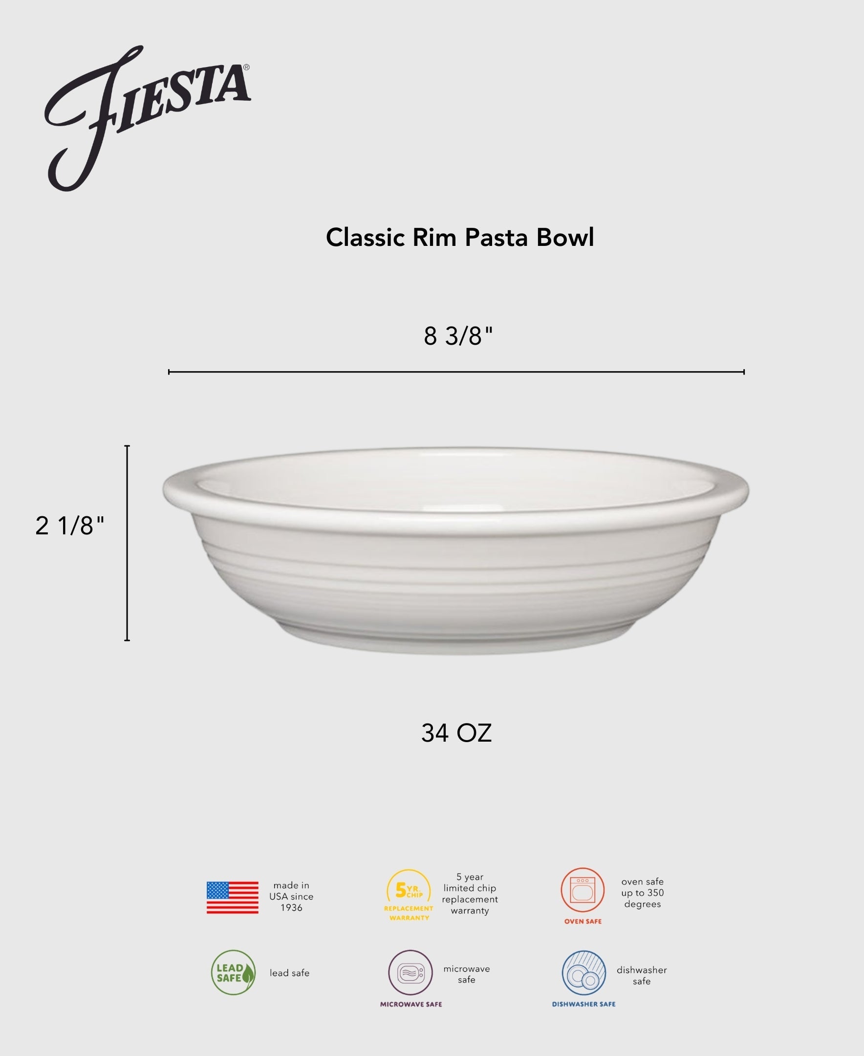 Fiesta China Lavender Classic Rim 8 3/8 Inch Pasta Bowl 34 OZ - Image 3