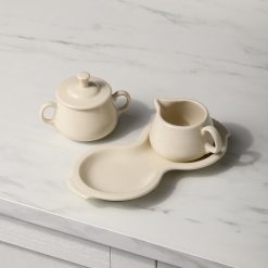 Alternative view of Fiesta China New Retired Linen 4-Piece Sugar Bowl and Creamer Set with Tray