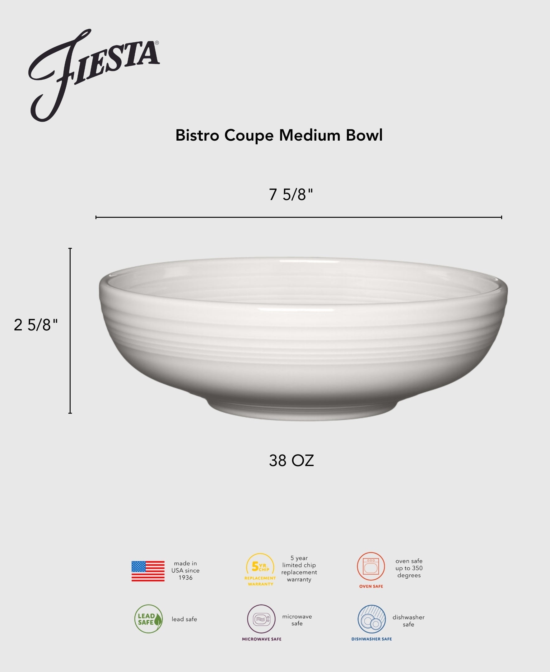 Fiesta China Bistro Coupe 7 5/8 Inch Medium Bowl 38 OZ - Image 9