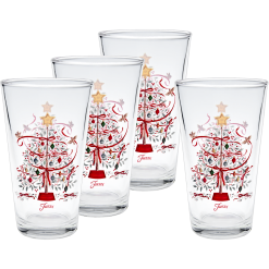 Fiesta China Holly Berry Christmas Tree 16 oz. Cooler Glass - Set of 4